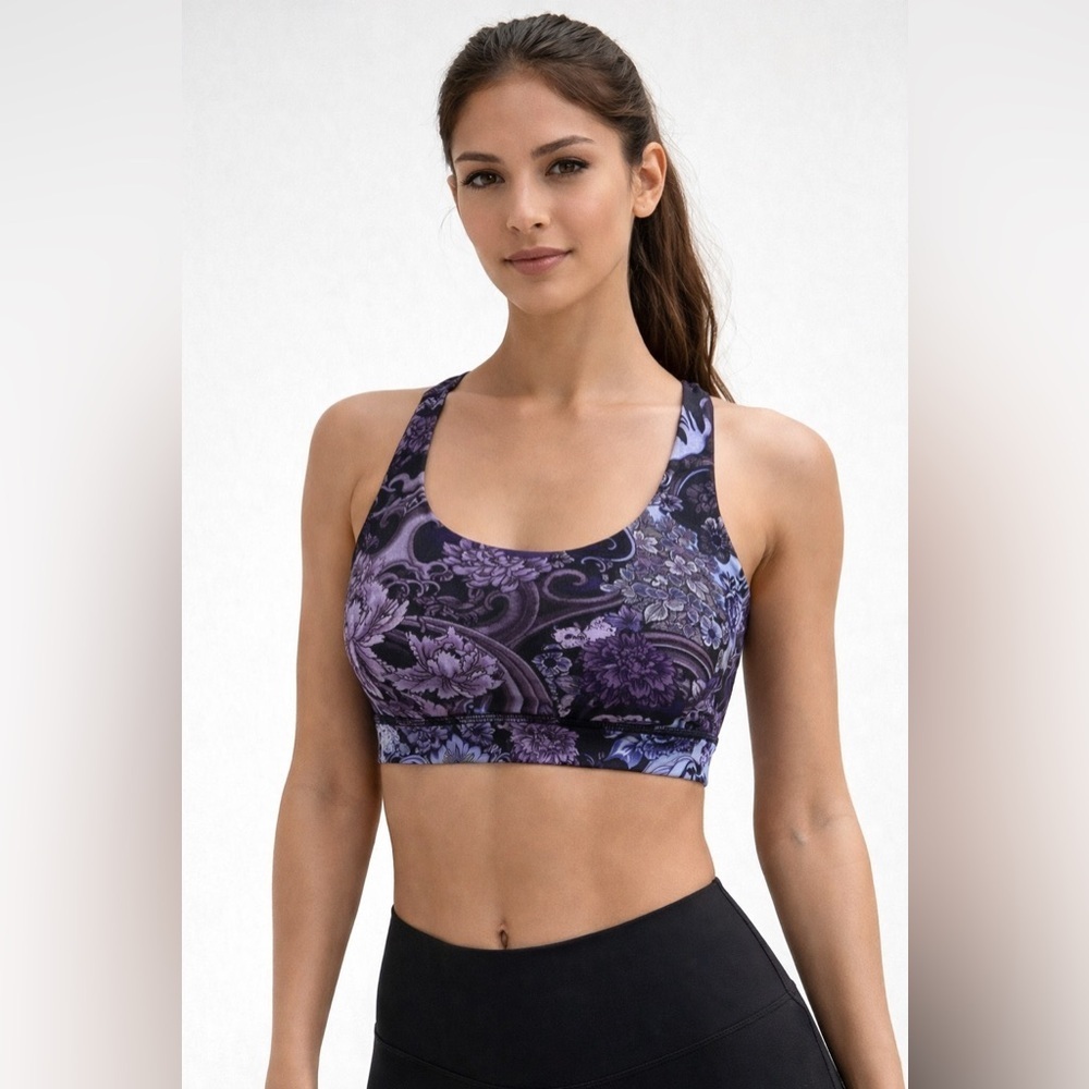 Lululemon Free To Be Moved Bra SZ 4 longline Memoir Multi Purple Floral Energy